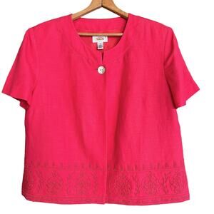 Talbots Barbie Pink Linen &‎ Rayon Jacket Embroidered Single Button Size 12 EUC